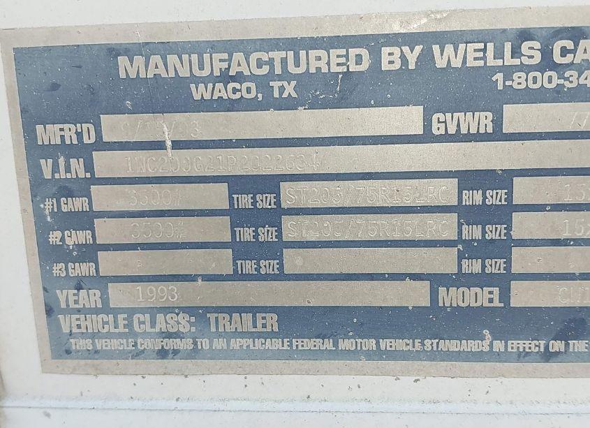 Photo 9 of 1993 Wells Cargo WELLS CARGO (VIN 1WC200G21P2022634)