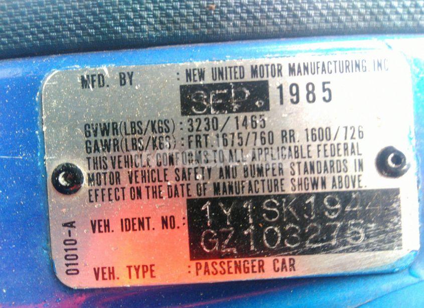 Photo 9 of 1986 Chevrolet Nova (VIN 1Y1SK1944GZ103275)