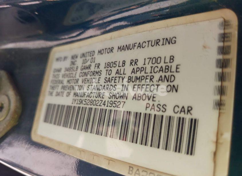 Photo 9 of 2002 Chevrolet Prizm (VIN 1Y1SK52802Z419527)