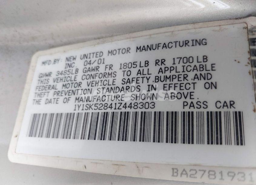 Photo 9 of 2001 Chevrolet Prizm (VIN 1Y1SK52841Z448303)