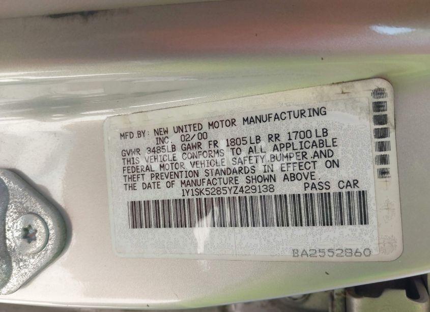 Photo 9 of 2000 Chevrolet Prizm LSI (VIN 1Y1SK5285YZ429138)