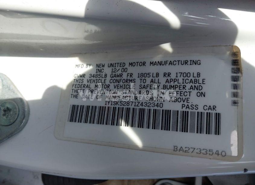 Photo 9 of 2001 Chevrolet Prizm LSI (VIN 1Y1SK52871Z432340)