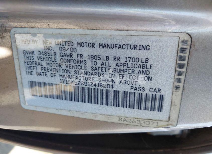 Photo 9 of 2001 Chevrolet Prizm LSI (VIN 1Y1SK52891Z416284)