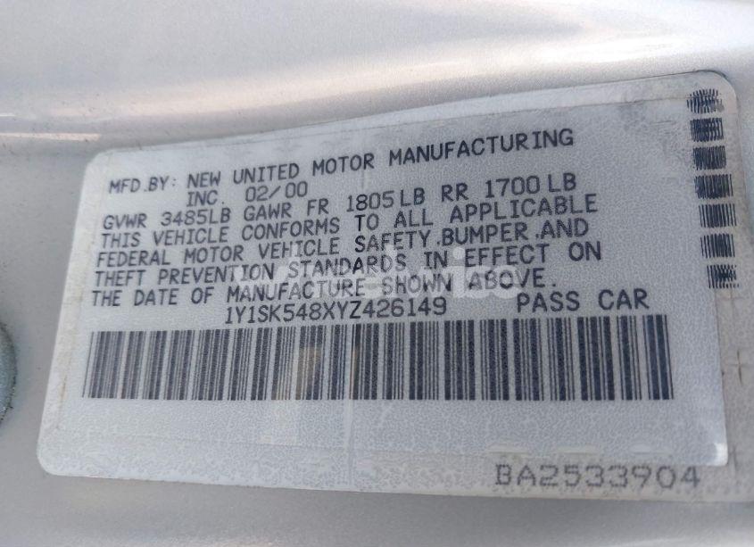 Photo 9 of 2000 Chevrolet Prizm LSI (VIN 1Y1SK548XYZ426149)