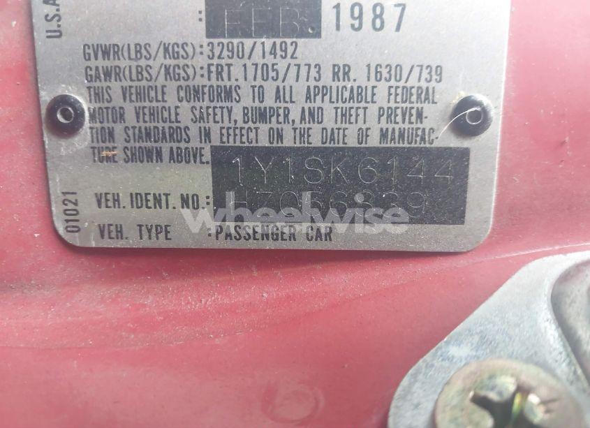 Photo 9 of 1987 Chevrolet Nova (VIN 1Y1SK6144HZ056839)