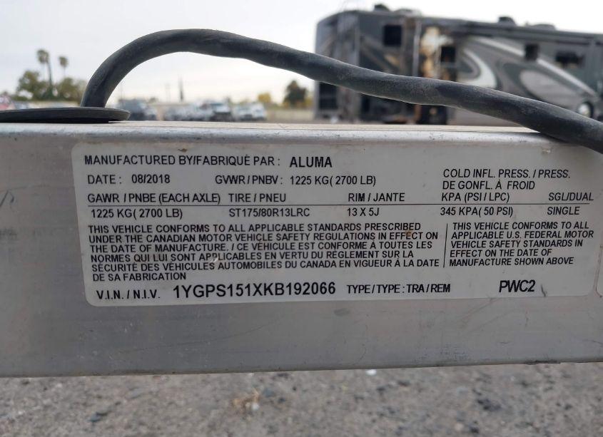 Photo 9 of 2019 Altd Aluma TRAILER (VIN 1YGPS151XKB192066)