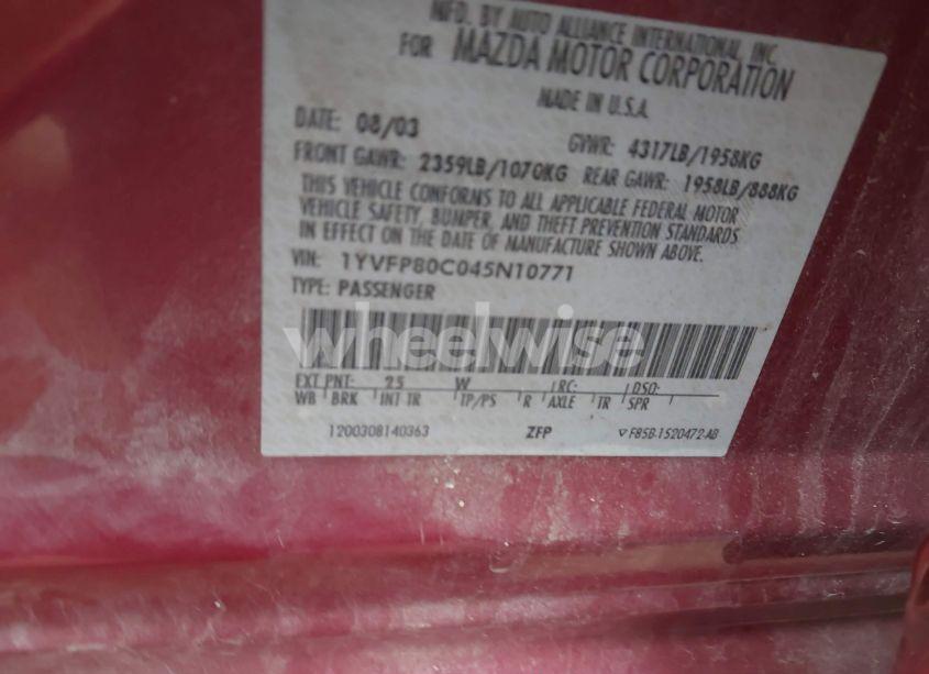 Photo 9 of 2004 Mazda Mazda6 I (VIN 1YVFP80C045N10771)