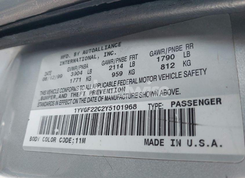 Photo 9 of 2000 Mazda 626 ES/LX (VIN 1YVGF22C2Y5101968)