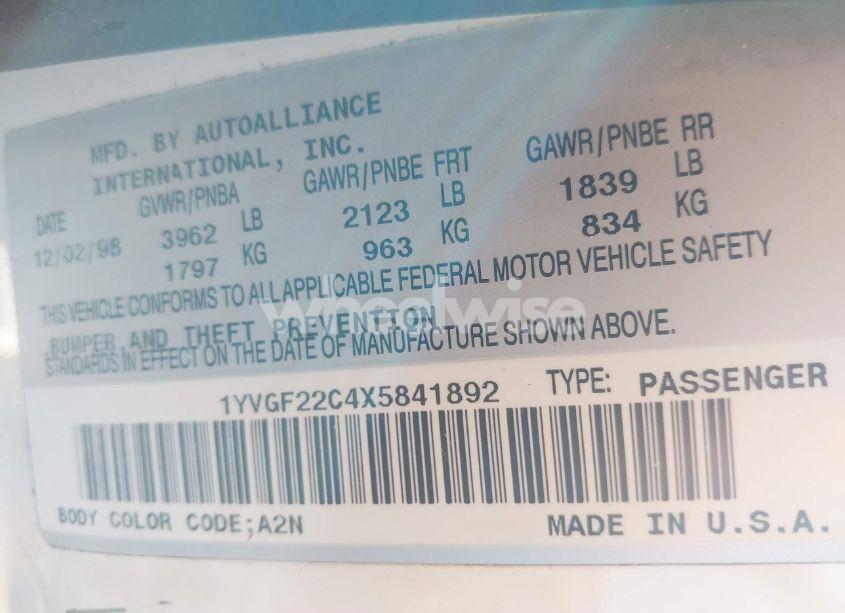 Photo 9 of 1999 Mazda 626 ES/LX (VIN 1YVGF22C4X5841892)