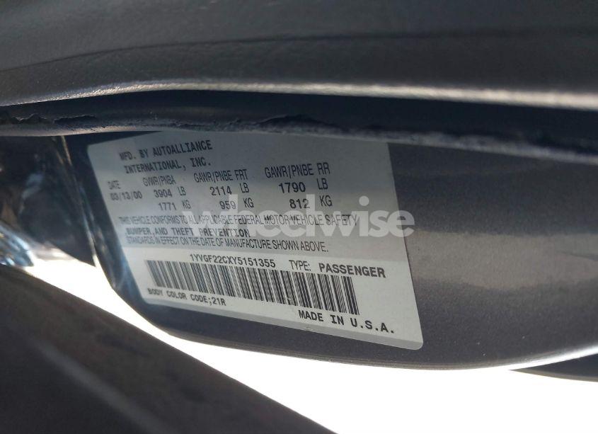 Photo 9 of 2000 Mazda 626 ES/LX (VIN 1YVGF22CXY5151355)