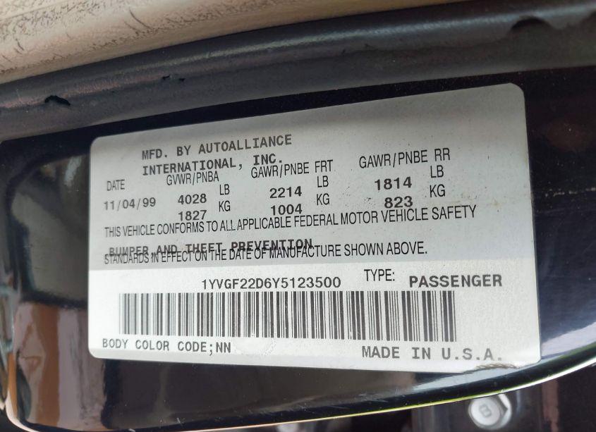 Photo 9 of 2000 Mazda 626 ES V6/LX V6 (VIN 1YVGF22D6Y5123500)