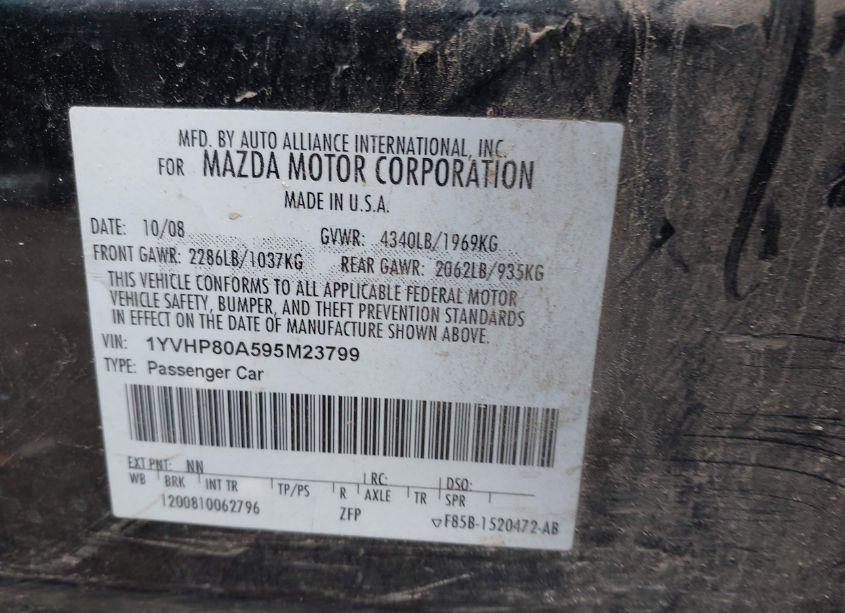 Photo 9 of 2009 Mazda Mazda6 I SV (VIN 1YVHP80A595M23799)