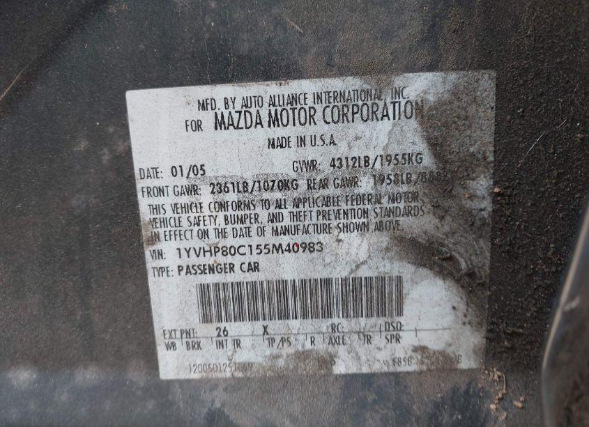 Photo 9 of 2005 Mazda 6 I (VIN 1YVHP80C155M40983)