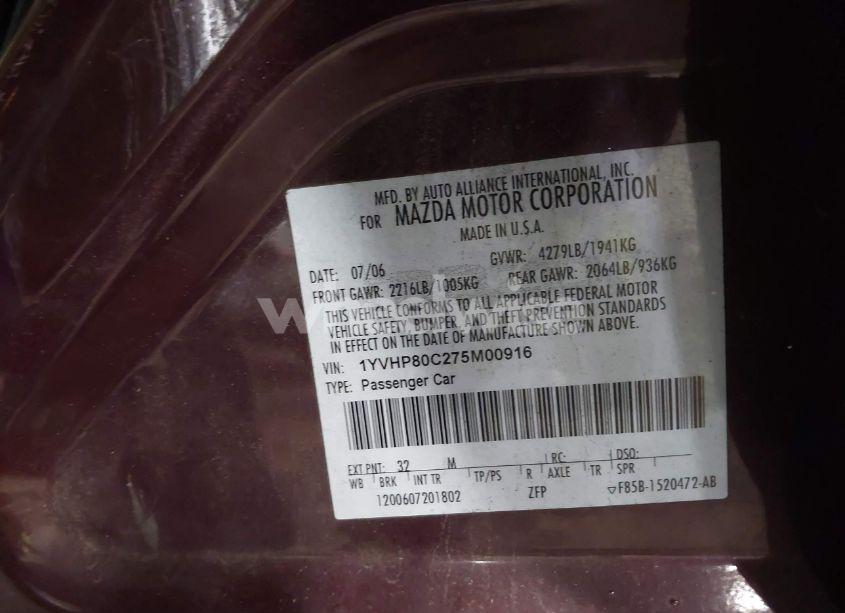 Photo 9 of 2007 Mazda Mazda6 I TOURING (VIN 1YVHP80C275M00916)