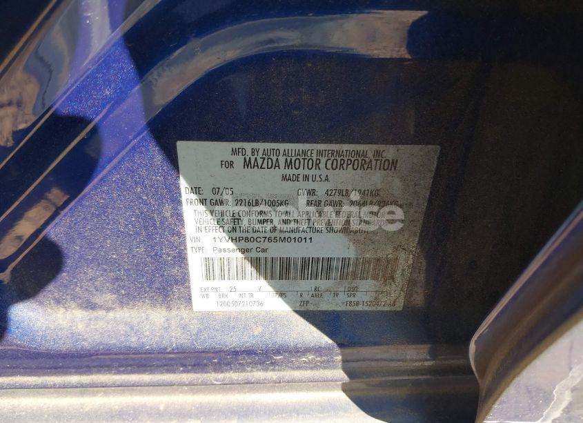 Photo 9 of 2006 Mazda Mazda6 I SPORT (VIN 1YVHP80C765M01011)