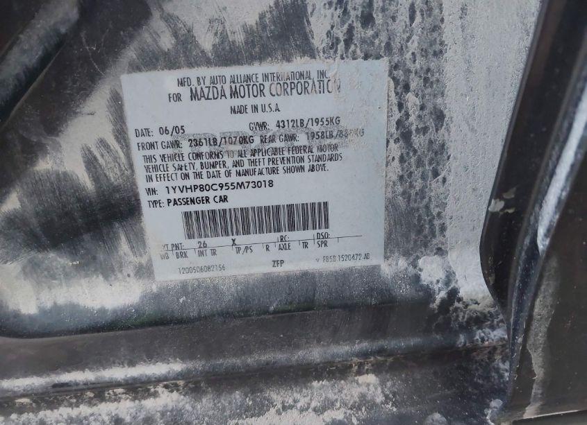 Photo 9 of 2005 Mazda Mazda6 I SPORT (VIN 1YVHP80C955M73018)