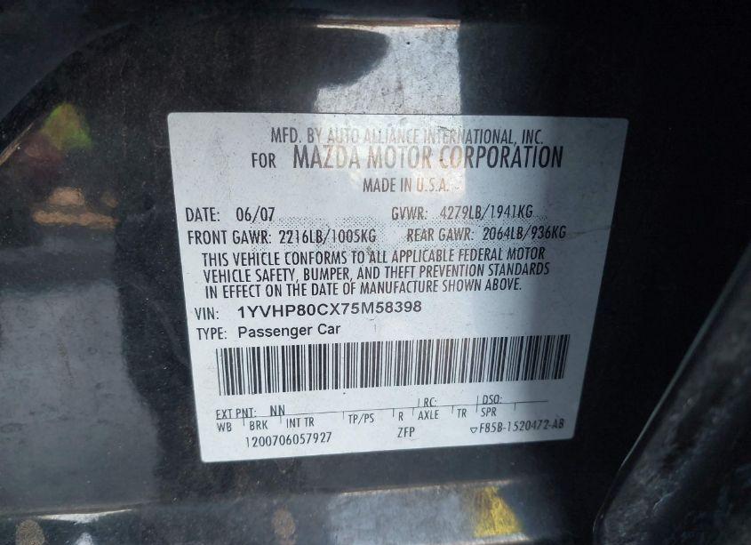 Photo 9 of 2007 Mazda Mazda6 I TOURING (VIN 1YVHP80CX75M58398)