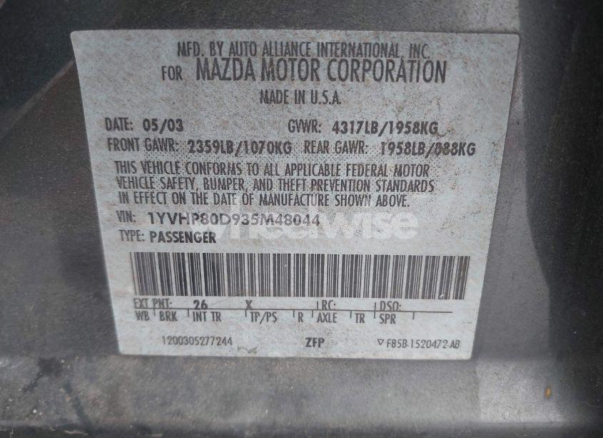 Photo 9 of 2003 Mazda Mazda6 S (VIN 1YVHP80D935M48044)