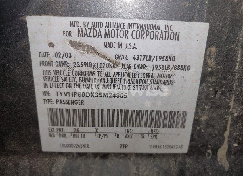 Photo 9 of 2003 Mazda Mazda6 S (VIN 1YVHP80DX35M24805)