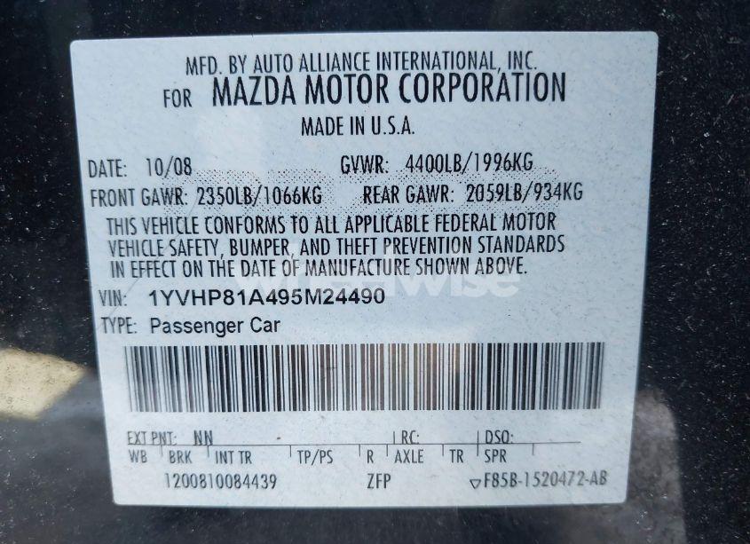 Photo 9 of 2009 Mazda Mazda6 I SPORT (VIN 1YVHP81A495M24490)