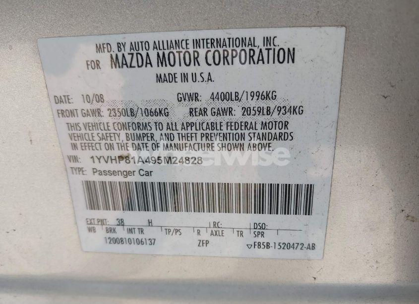 Photo 9 of 2009 Mazda Mazda6 I SPORT (VIN 1YVHP81A495M24828)