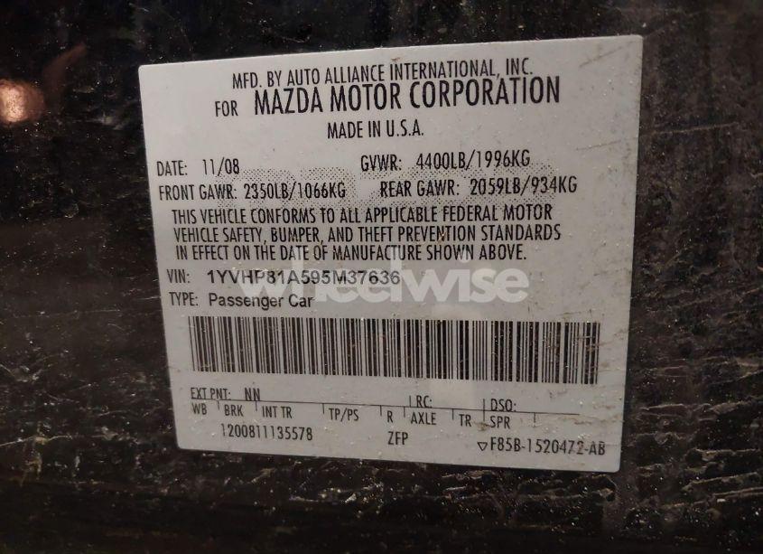 Photo 9 of 2009 Mazda Mazda6 I SPORT (VIN 1YVHP81A595M37636)