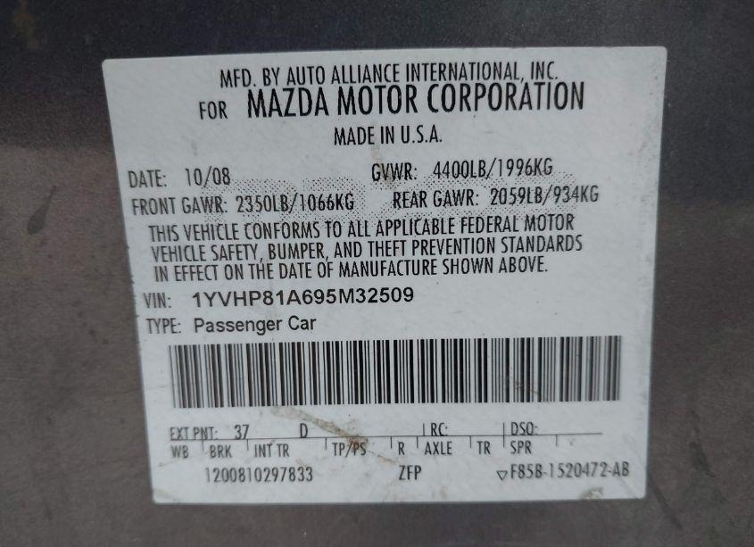 Photo 9 of 2009 Mazda Mazda6 I SPORT (VIN 1YVHP81A695M32509)