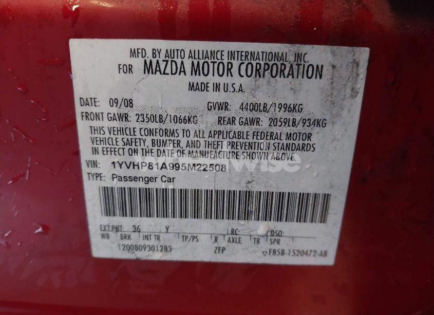 Photo 9 of 2009 Mazda Mazda6 I SPORT (VIN 1YVHP81A995M22508)
