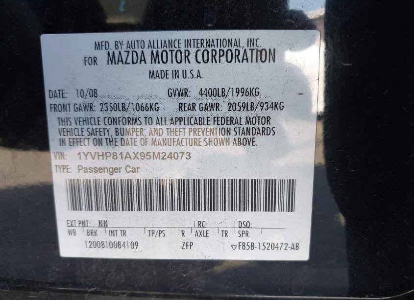 Photo 9 of 2009 Mazda Mazda6 I SPORT (VIN 1YVHP81AX95M24073)