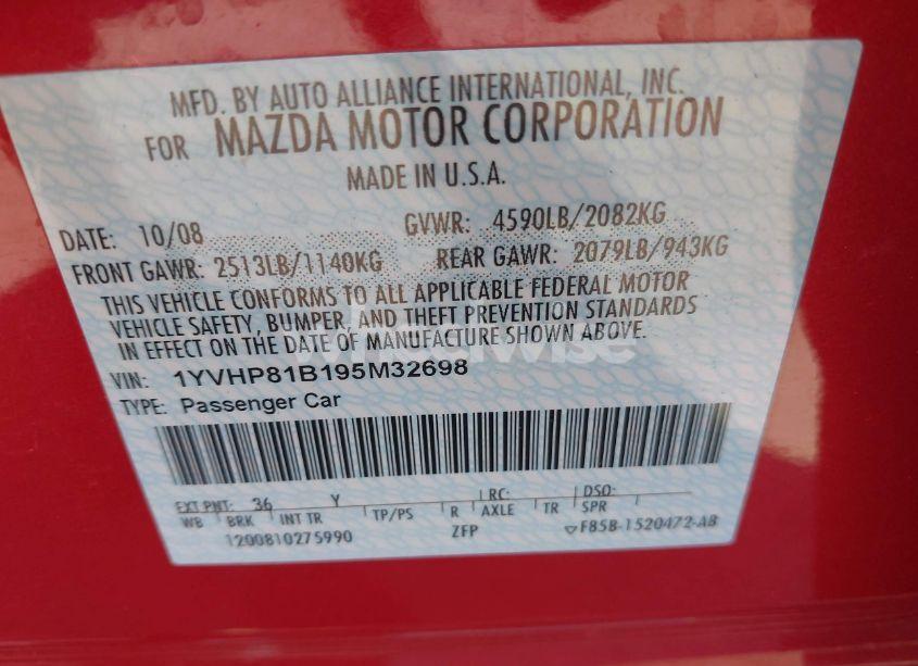 Photo 9 of 2009 Mazda Mazda6 S SPORT (VIN 1YVHP81B195M32698)