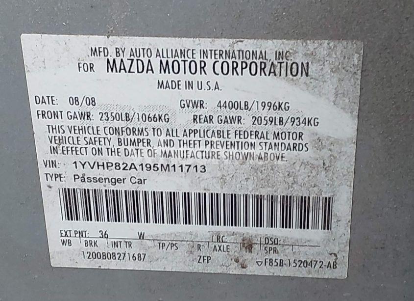 Photo 9 of 2009 Mazda Mazda6 (VIN 1YVHP82A195M11713)