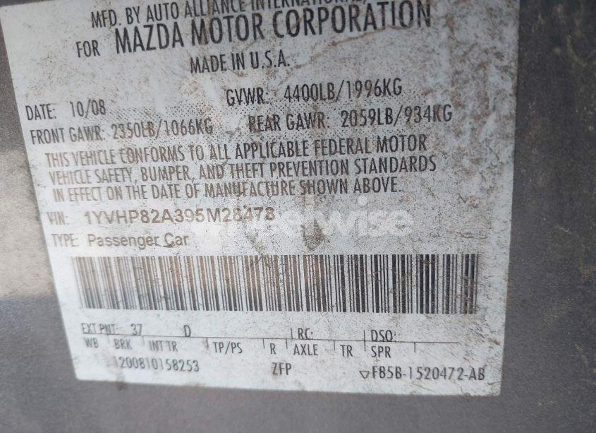 Photo 9 of 2009 Mazda Mazda6 I GRAND TOURING (VIN 1YVHP82A395M28478)