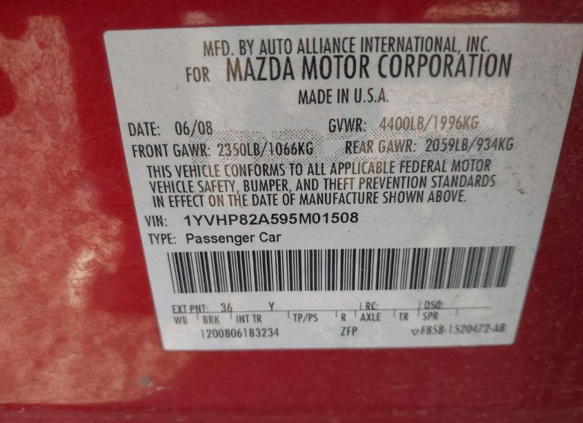 Photo 9 of 2009 Mazda Mazda6 I GRAND TOURING (VIN 1YVHP82A595M01508)