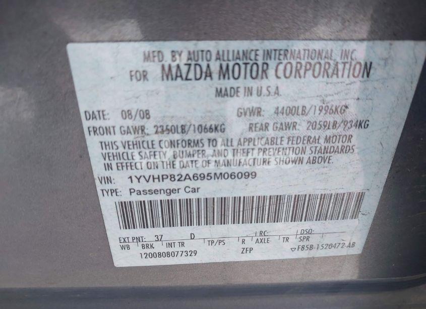 Photo 9 of 2009 Mazda Mazda6 I GRAND TOURING (VIN 1YVHP82A695M06099)