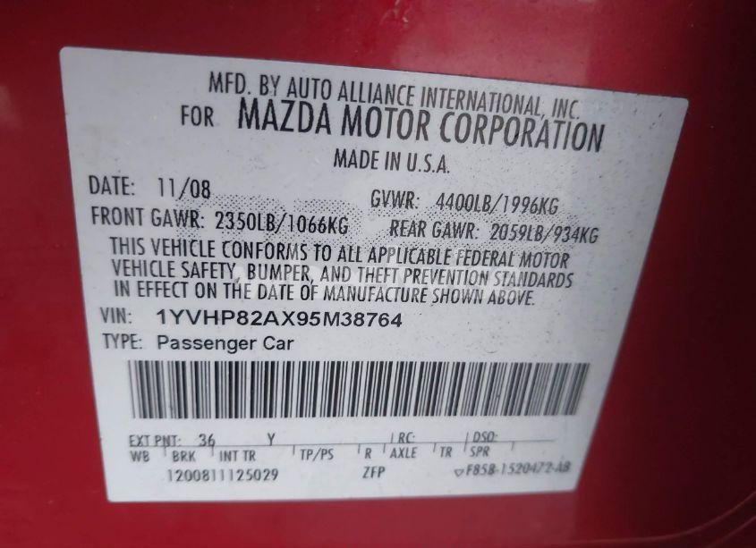 Photo 9 of 2009 Mazda Mazda6 I TOURING (VIN 1YVHP82AX95M38764)