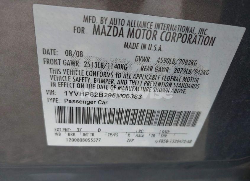 Photo 9 of 2009 Mazda Mazda6 S GRAND TOURING (VIN 1YVHP82B295M06383)