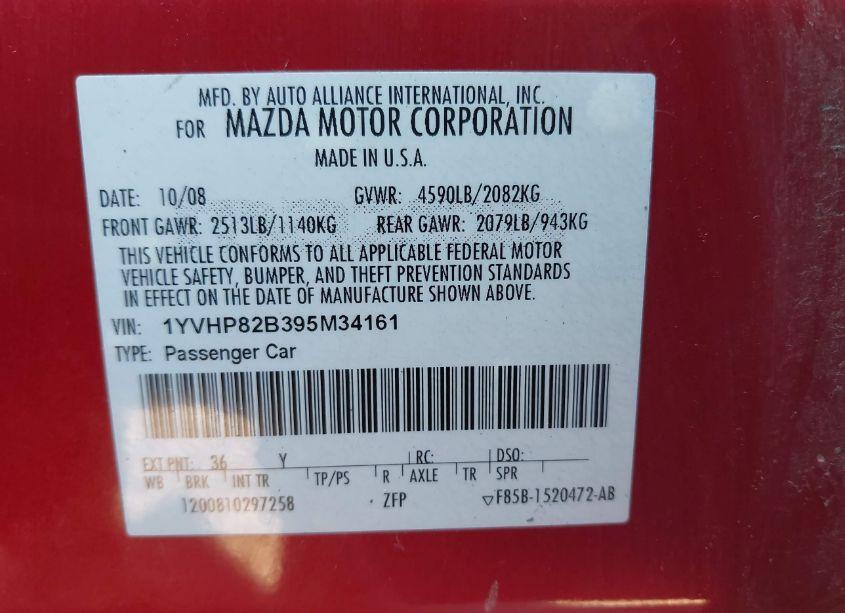 Photo 9 of 2009 Mazda Mazda6 S GRAND TOURING (VIN 1YVHP82B395M34161)