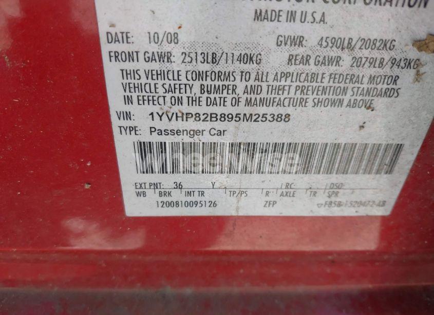 Photo 9 of 2009 Mazda Mazda6 S GRAND TOURING (VIN 1YVHP82B895M25388)