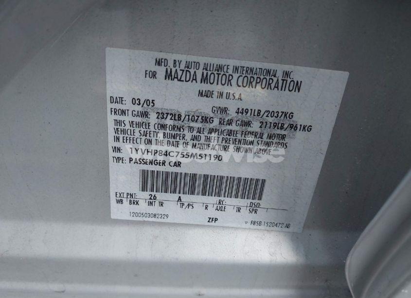 Photo 9 of 2005 Mazda 6 I (VIN 1YVHP84C755M51190)