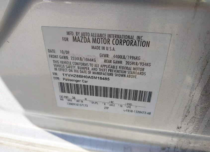 Photo 9 of 2010 Mazda Mazda6 I SPORT (VIN 1YVHZ8BH0A5M18485)