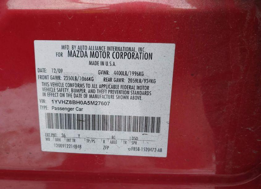 Photo 9 of 2010 Mazda Mazda6 (VIN 1YVHZ8BH0A5M27607)