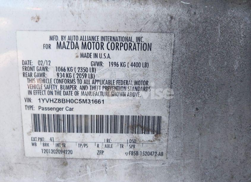 Photo 9 of 2012 Mazda Mazda6 I SPORT (VIN 1YVHZ8BH0C5M31661)