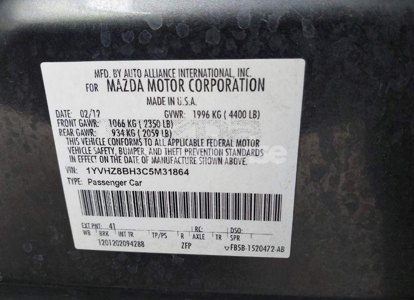 Photo 9 of 2012 Mazda Mazda6 I SPORT (VIN 1YVHZ8BH3C5M31864)