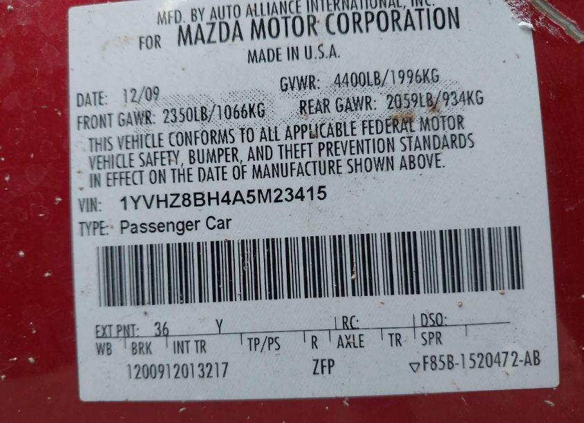 Photo 9 of 2010 Mazda Mazda6 (VIN 1YVHZ8BH4A5M23415)