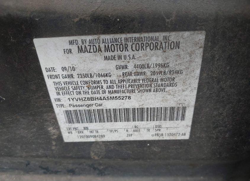 Photo 9 of 2010 Mazda Mazda6 I SPORT (VIN 1YVHZ8BH4A5M55278)