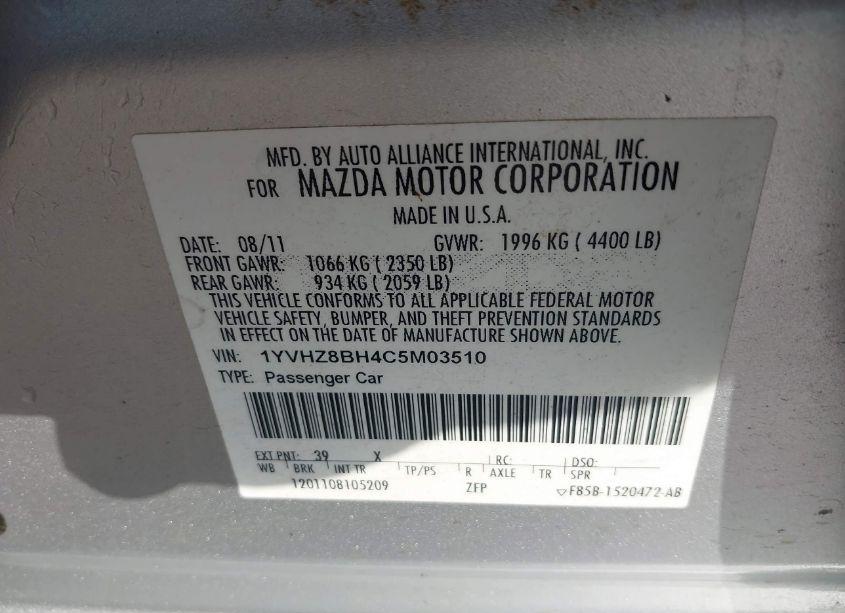 Photo 9 of 2012 Mazda Mazda6 I SPORT (VIN 1YVHZ8BH4C5M03510)