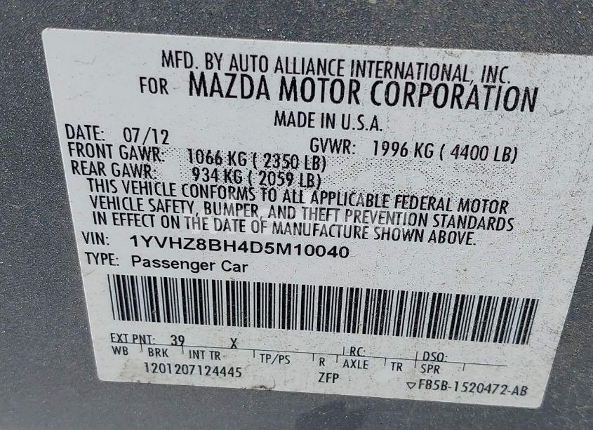 Photo 9 of 2013 Mazda Mazda6 I SPORT (VIN 1YVHZ8BH4D5M10040)