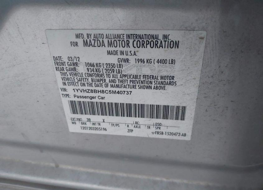 Photo 9 of 2012 Mazda Mazda6 I SPORT (VIN 1YVHZ8BH8C5M40737)