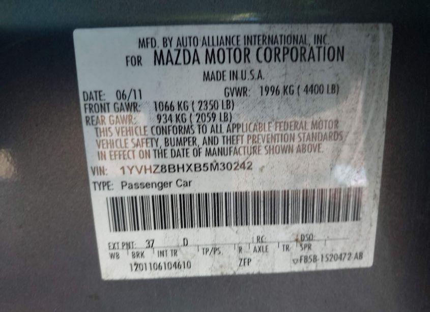 Photo 9 of 2011 Mazda Mazda6 I SPORT (VIN 1YVHZ8BHXB5M30242)