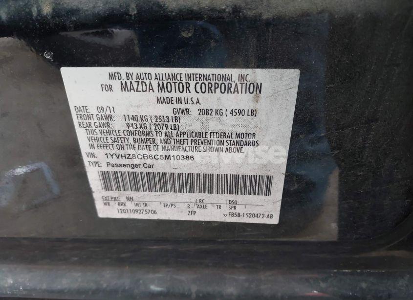 Photo 9 of 2012 Mazda Mazda6 (VIN 1YVHZ8CB6C5M10386)